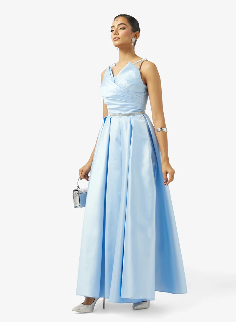 Akadia Fashion  V-DRAPED BUST LACED TAFFETA DRESS ED for Women | Best Price UAE
